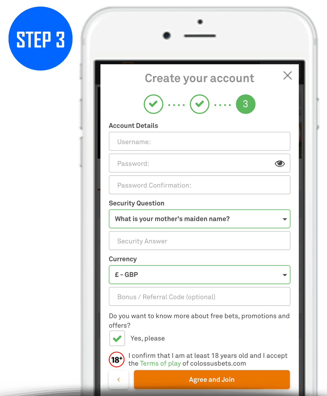 Colossus Bets Sign Up Process Step 3