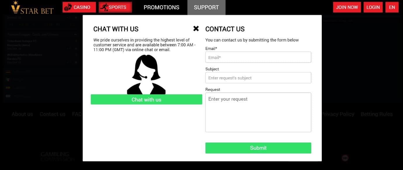 VStarBet Customer Support