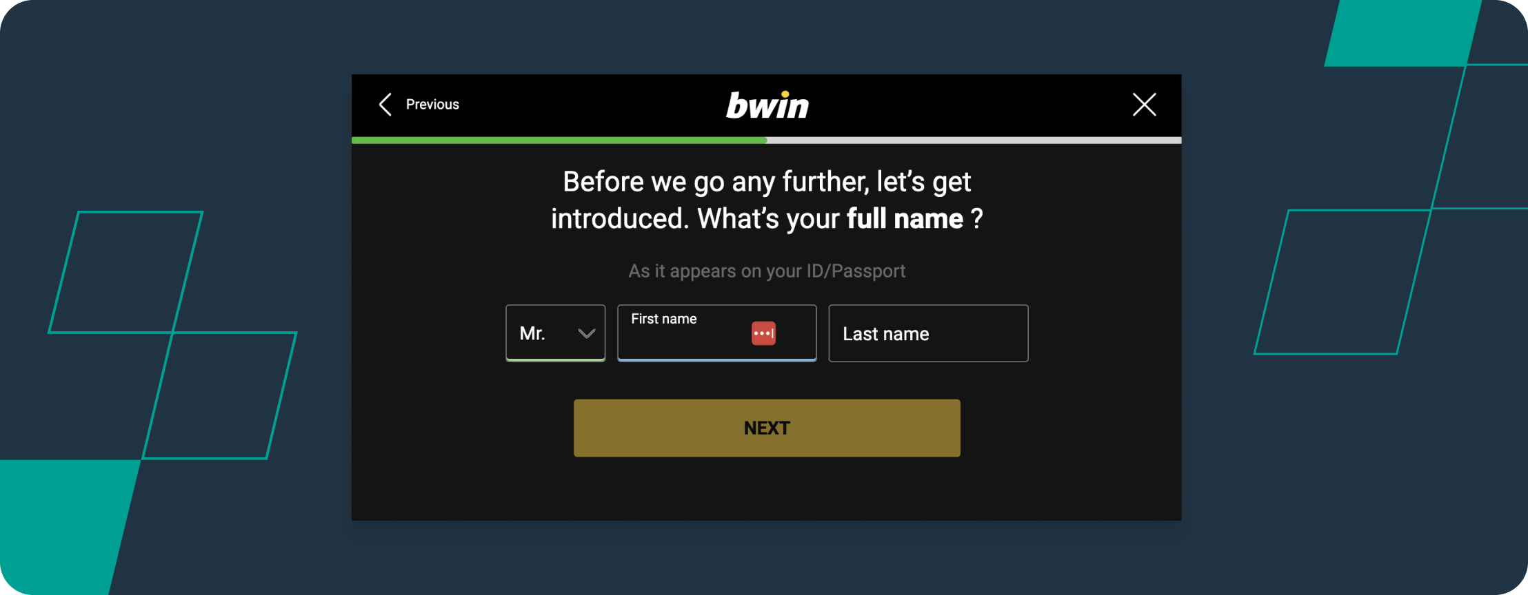 bwin Registration Screenshot