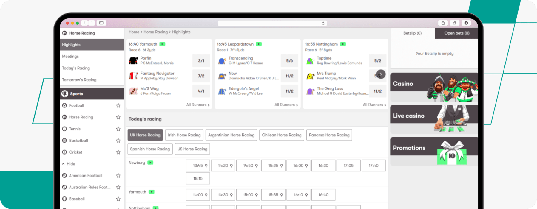 Screenshot of 10Bet Horse Racing Betting Markets desktop