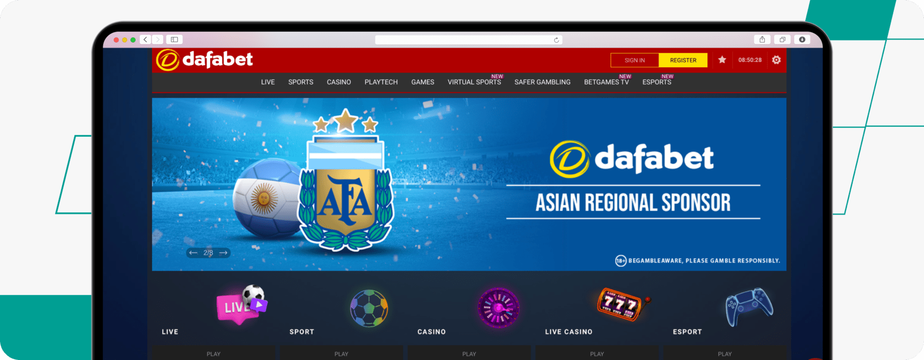 desktop screenshot of dafabet betting site