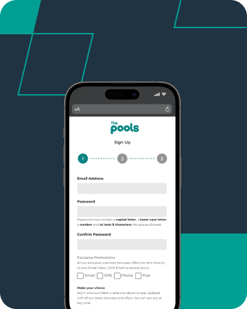 The pools registration screen