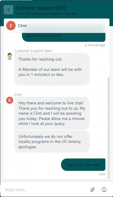 LuckLand Live Chat Screenshot