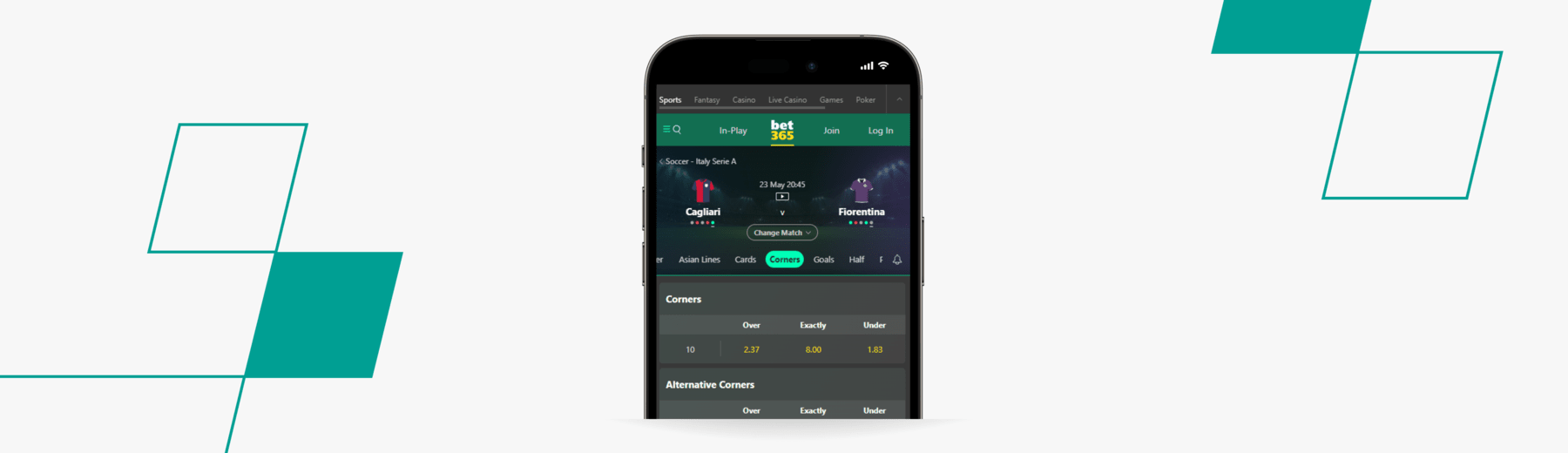 Screenshot of corner betting bet365 desktop 1