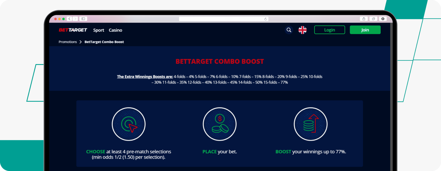 screenshot of bettarget's combo boost offer page