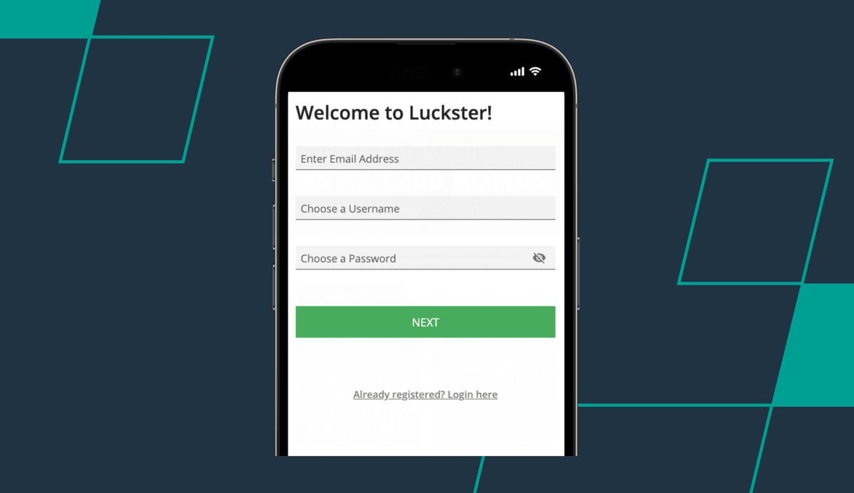 Registration screen on luckster